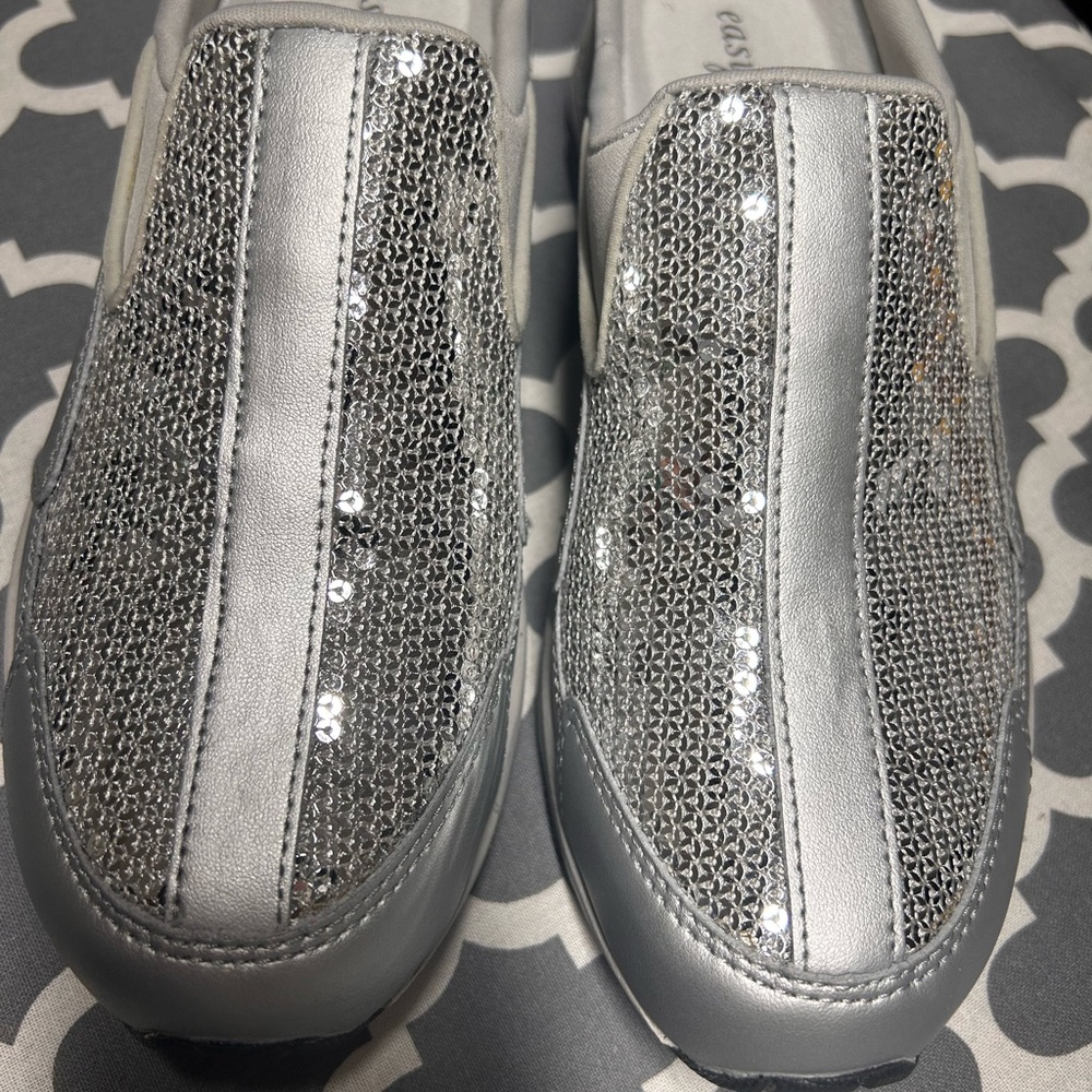 Easy Spirit Silver Mules with Sequins